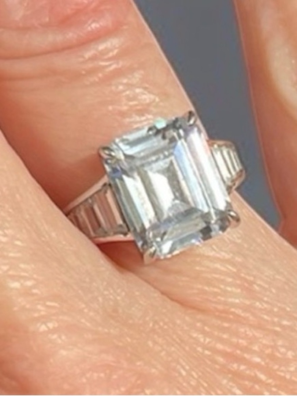 JCL 925 Large Emerald Cut CZ w Channel Set Baguettes Ring Size 6